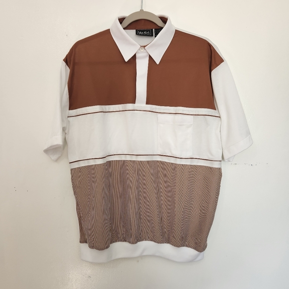 van cort Other - Van Cort Mens White Brown Short Sleeve Shirt Vintage Grandpacore Grandpa Polo Lg
